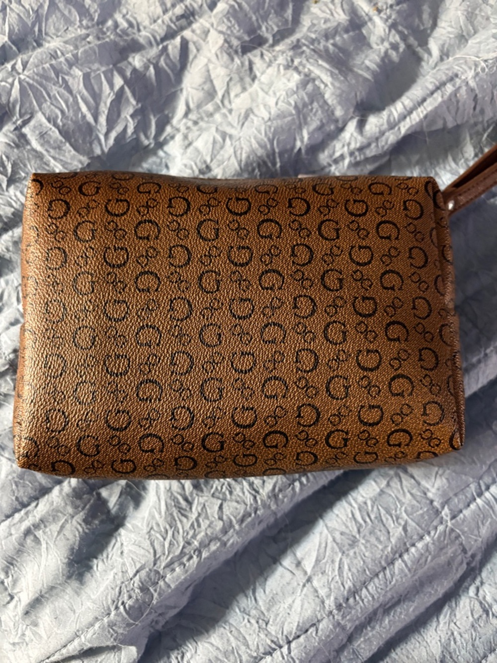 Guess Brown Monogram Wristlet Pouch with Logo Triangle New - Picture 3 of 8